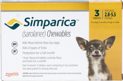 Simparica 5 mg 3 chewable tablets for dogs 2.8-5.5 lbs (Yellow) 1