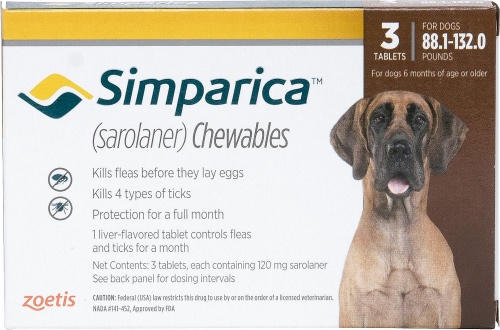 Simparica 120 mg 3 chewable tablets for dogs 88.1-132 lbs (Brown) 1
