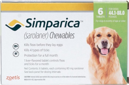 Simparica 80 mg 6 chewable tablets for dogs 44.1-88 lbs (Green) 1