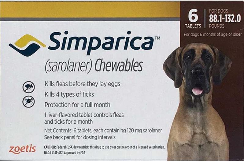 Simparica 120 mg 6 chewable tablets for dogs 88.1-132 lbs (Brown) 1