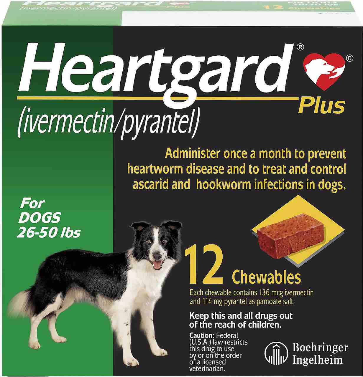 Heartgard Plus Chewables 12 doses for dogs 26-50 lbs (Green) 1