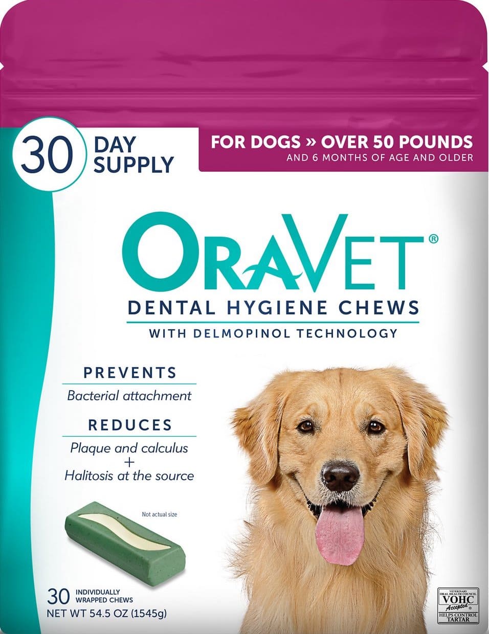 OraVet Dental Hygiene Chews for dogs over 50 lbs (Pink) 30 chews 1