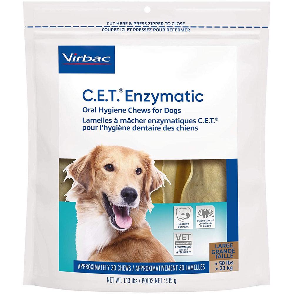 C.E.T. Láminas Masticables Enzimáticas para la Higiene Dental 30 comprimidos (51+ lbs) Large 1