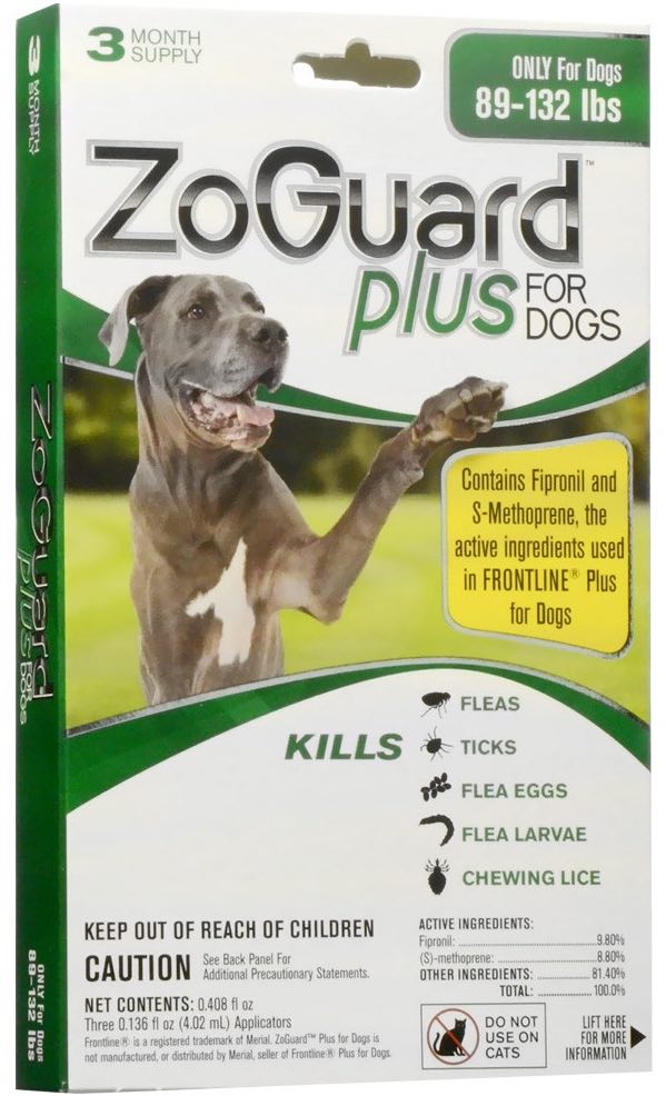 ZoGuard Plus for Dogs 89-132 lbs (Green) 3 doses 1