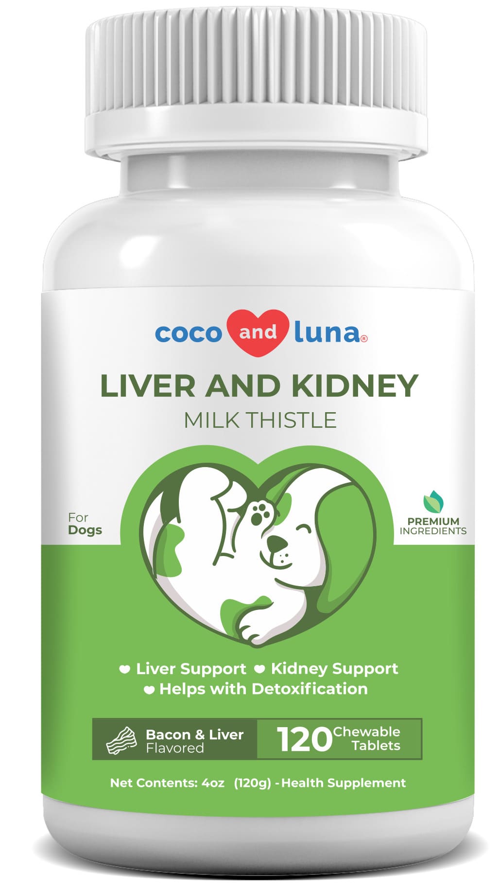 Coco and Luna Liver & Kidney Milk Thistle 120 chewable tablets Bacon & Liver 1