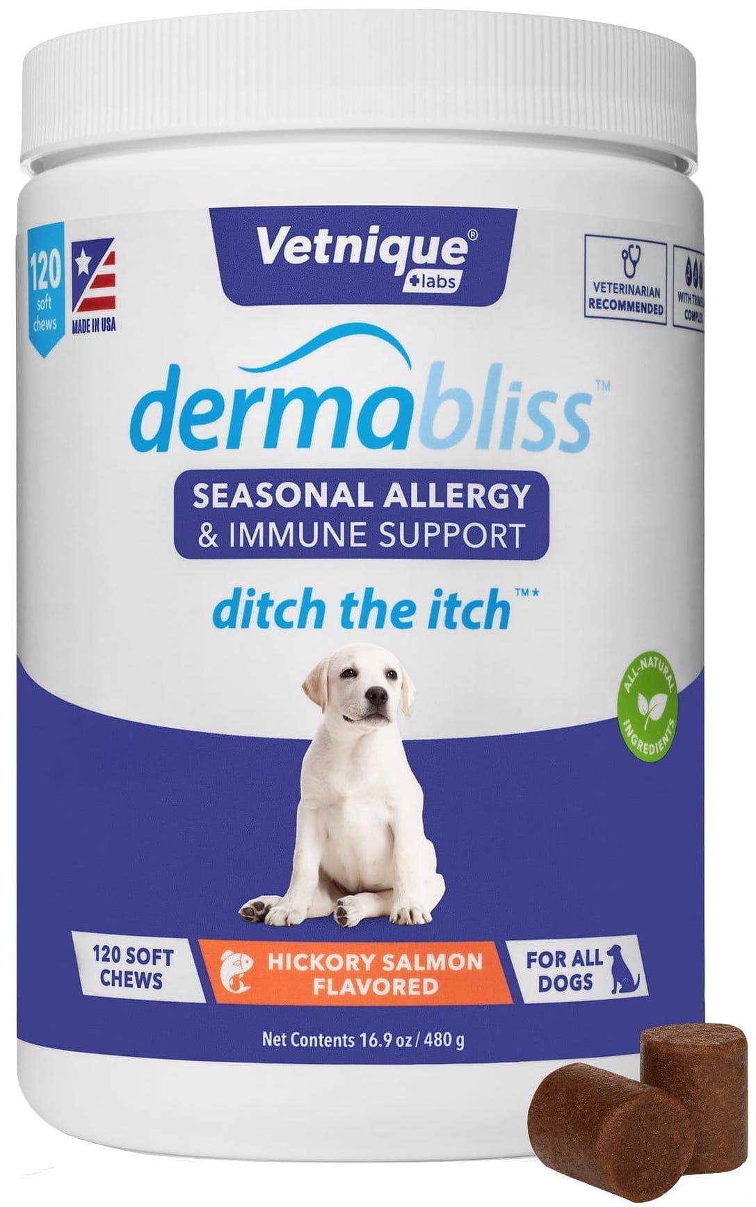 Dermabliss Seasonal Allergy & Immune Support 120 soft chews Hickory Salmon 1