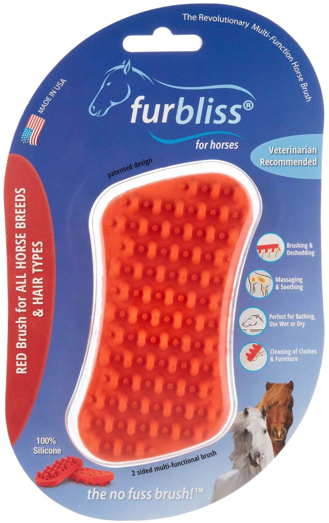 Furbliss Multi-Functional Brush for Horses 1 count all hair types (Orange) 1