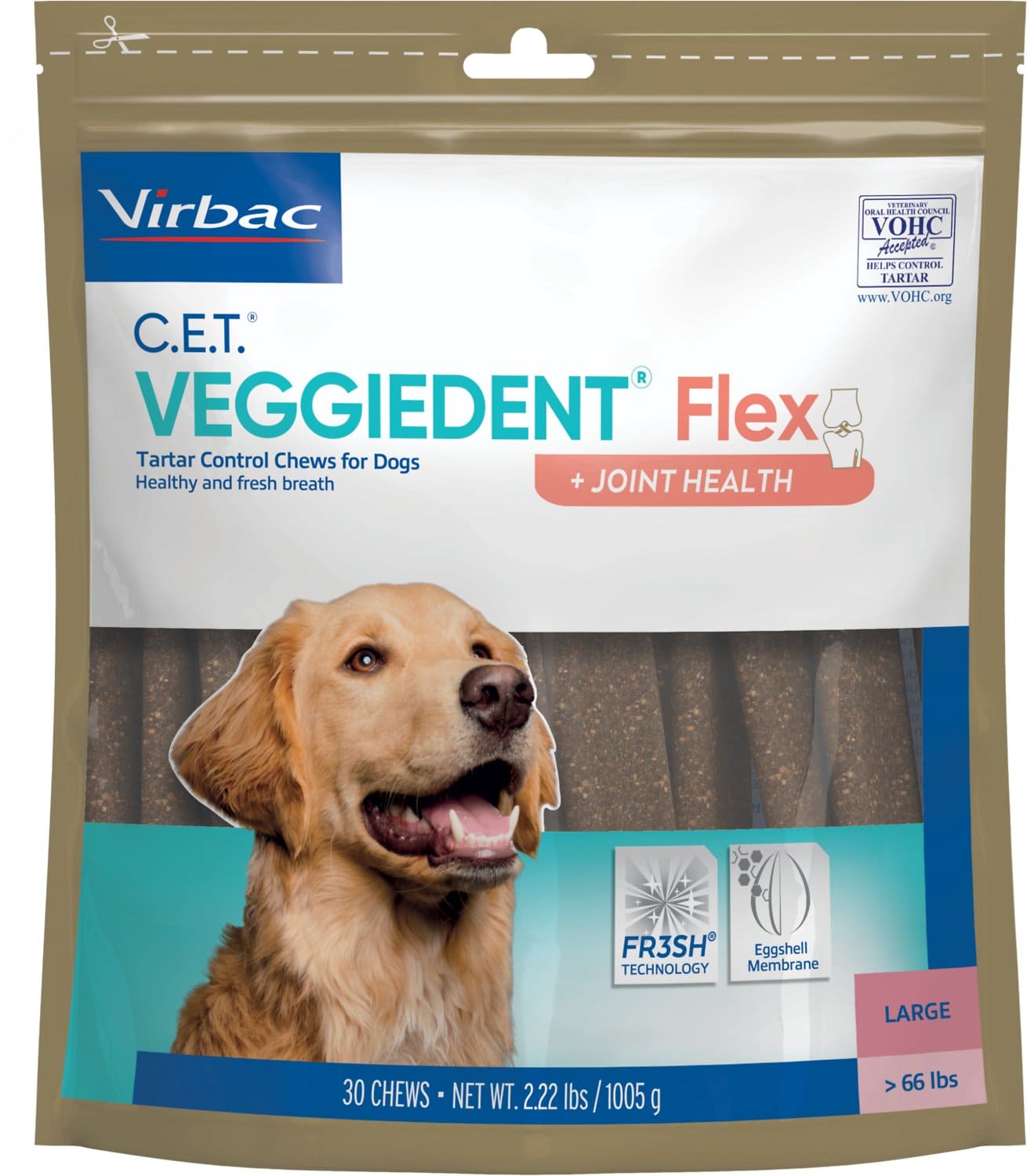 C.E.T. VeggieDent Flex + Joint Health for large dogs over 66 lbs 30 chews 1