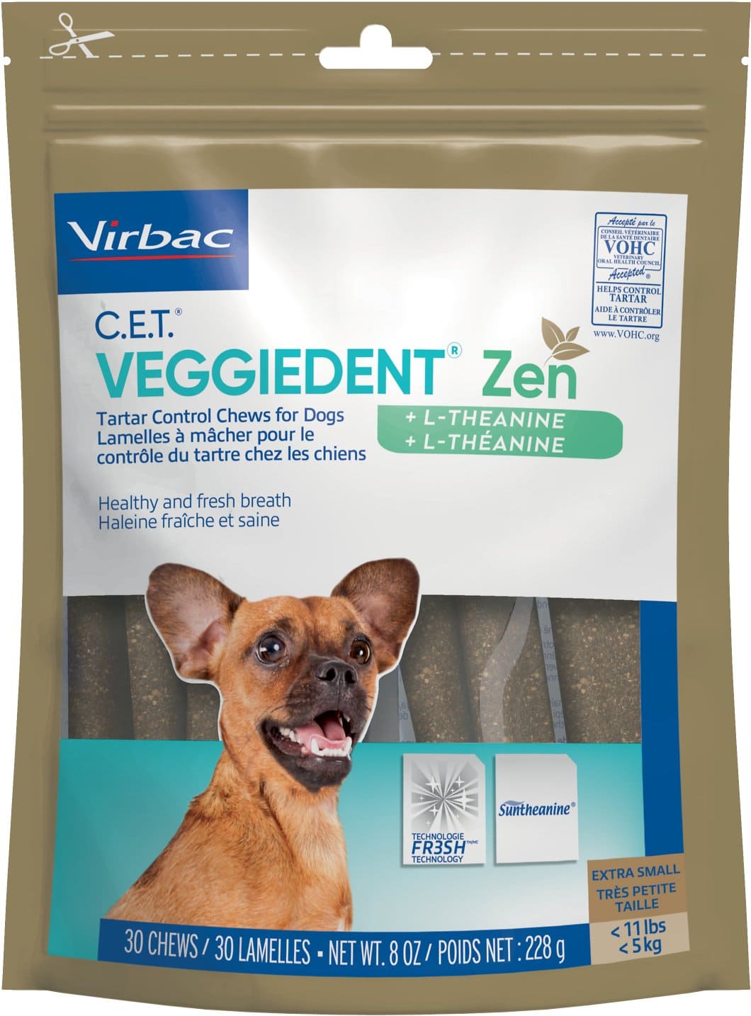 C.E.T. VeggieDent Zen + L-Theanine for extra small dogs up to 11 lbs 30 chews 1