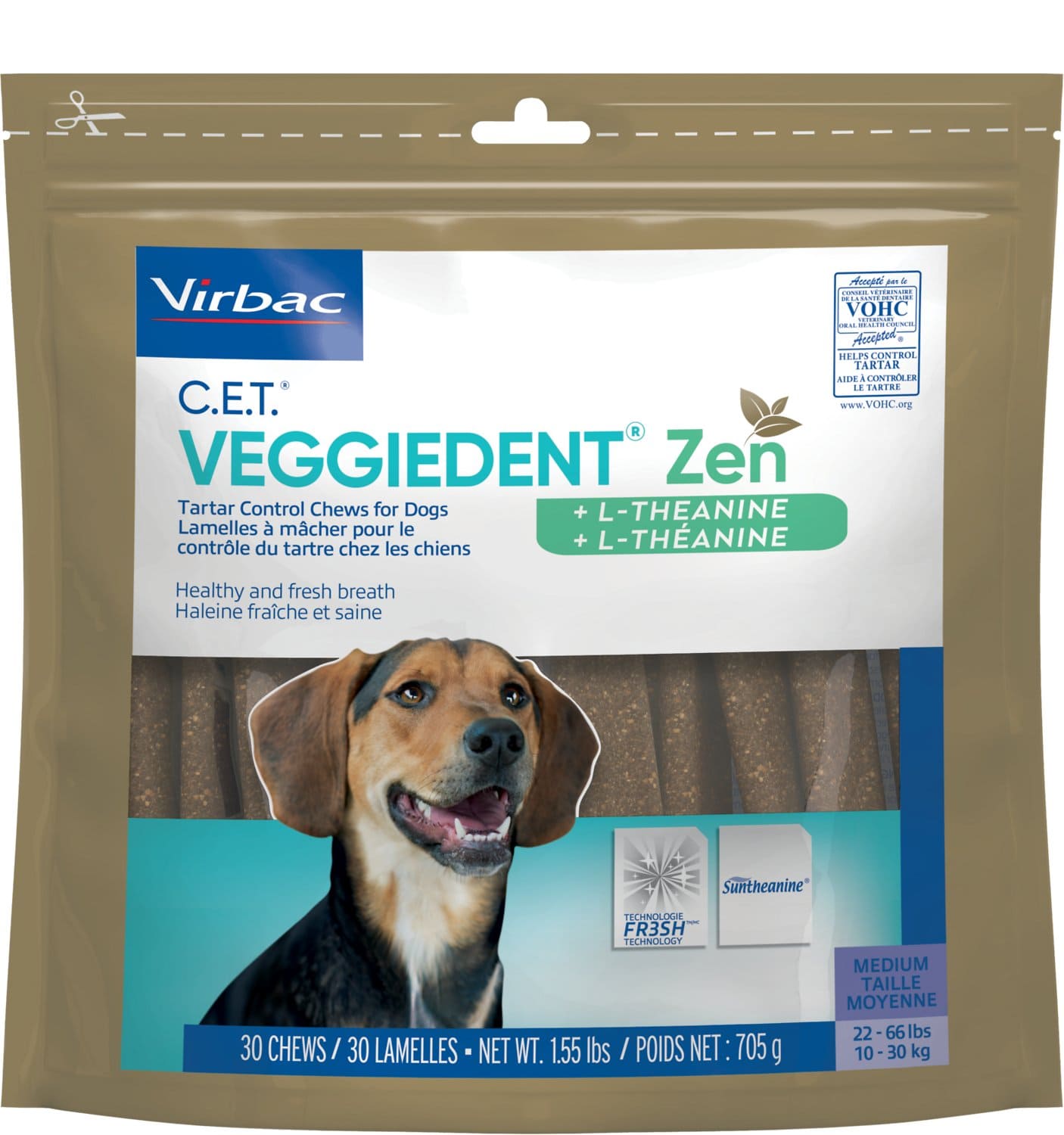 C.E.T. VeggieDent Zen + L-Theanine 30 chews for medium dogs 22-66 lbs 1