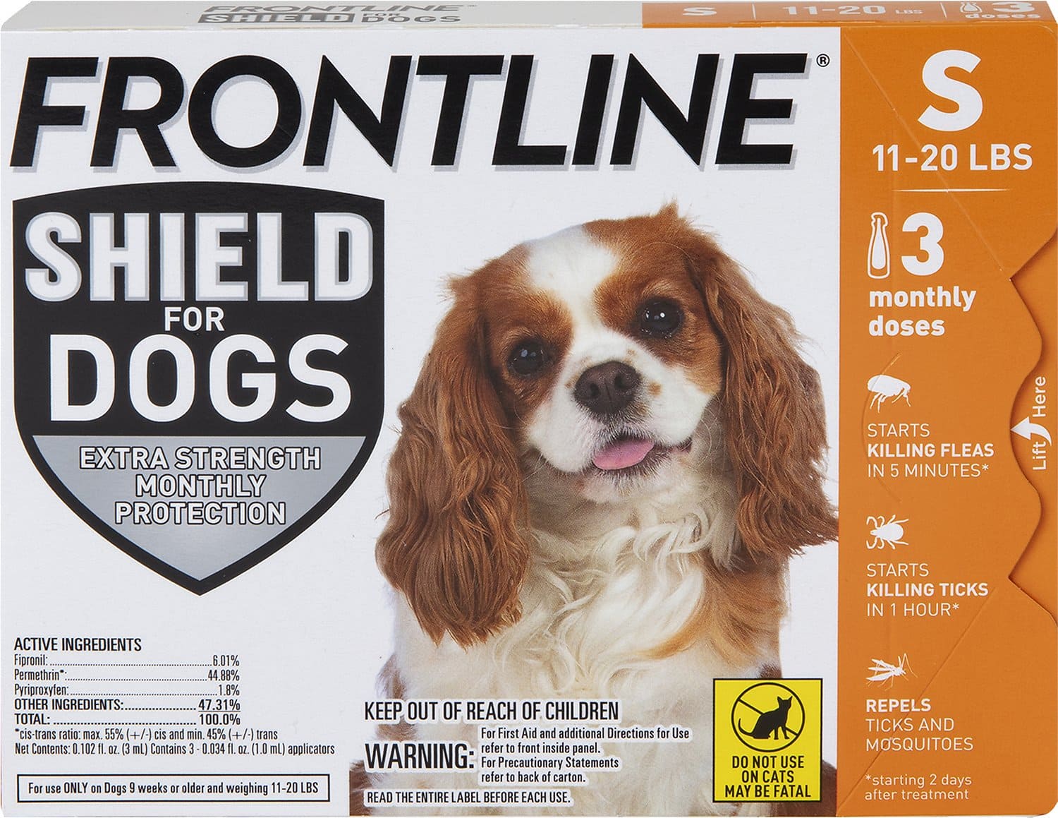 Frontline Shield for small dogs 11-20 lbs (Orange) 3 doses (3-month protection) 1