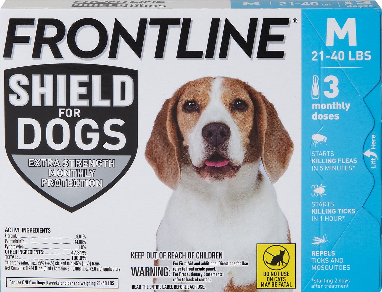 Frontline Shield for medium dogs 21-40 lbs (Blue) 3 doses (3-month protection) 1