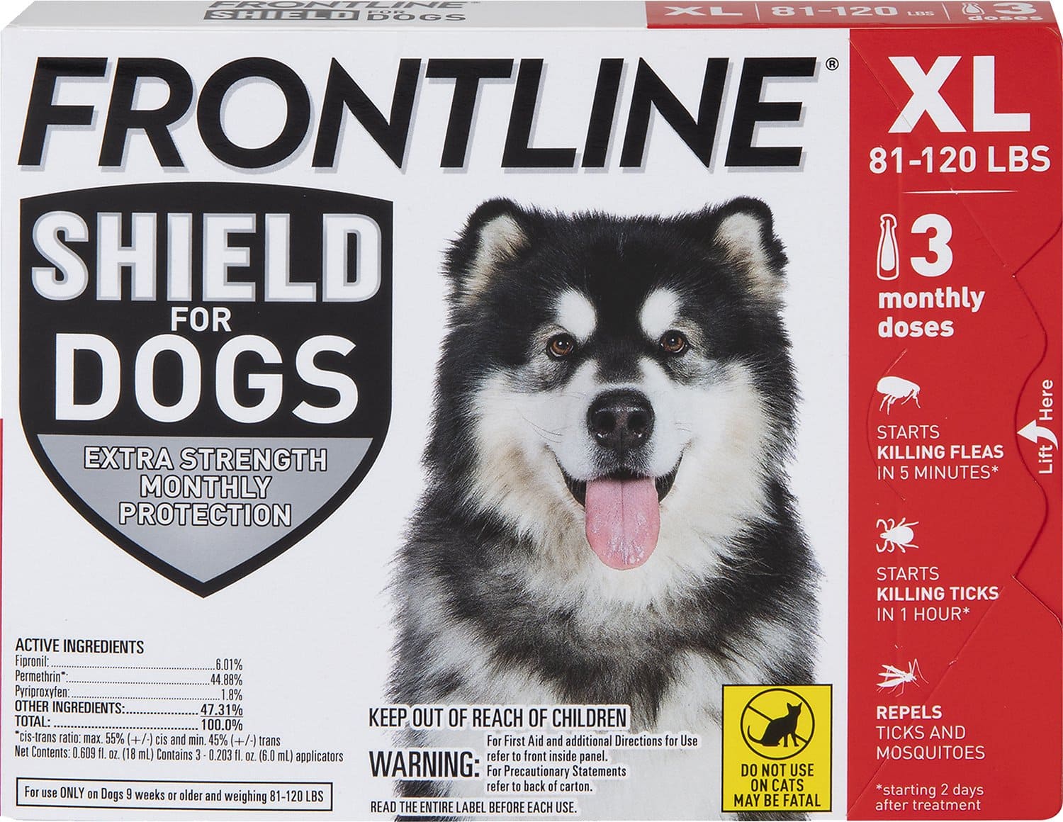 Frontline Shield for extra large dogs 81-120 lbs (Red) 3 doses (3-month protection) 1