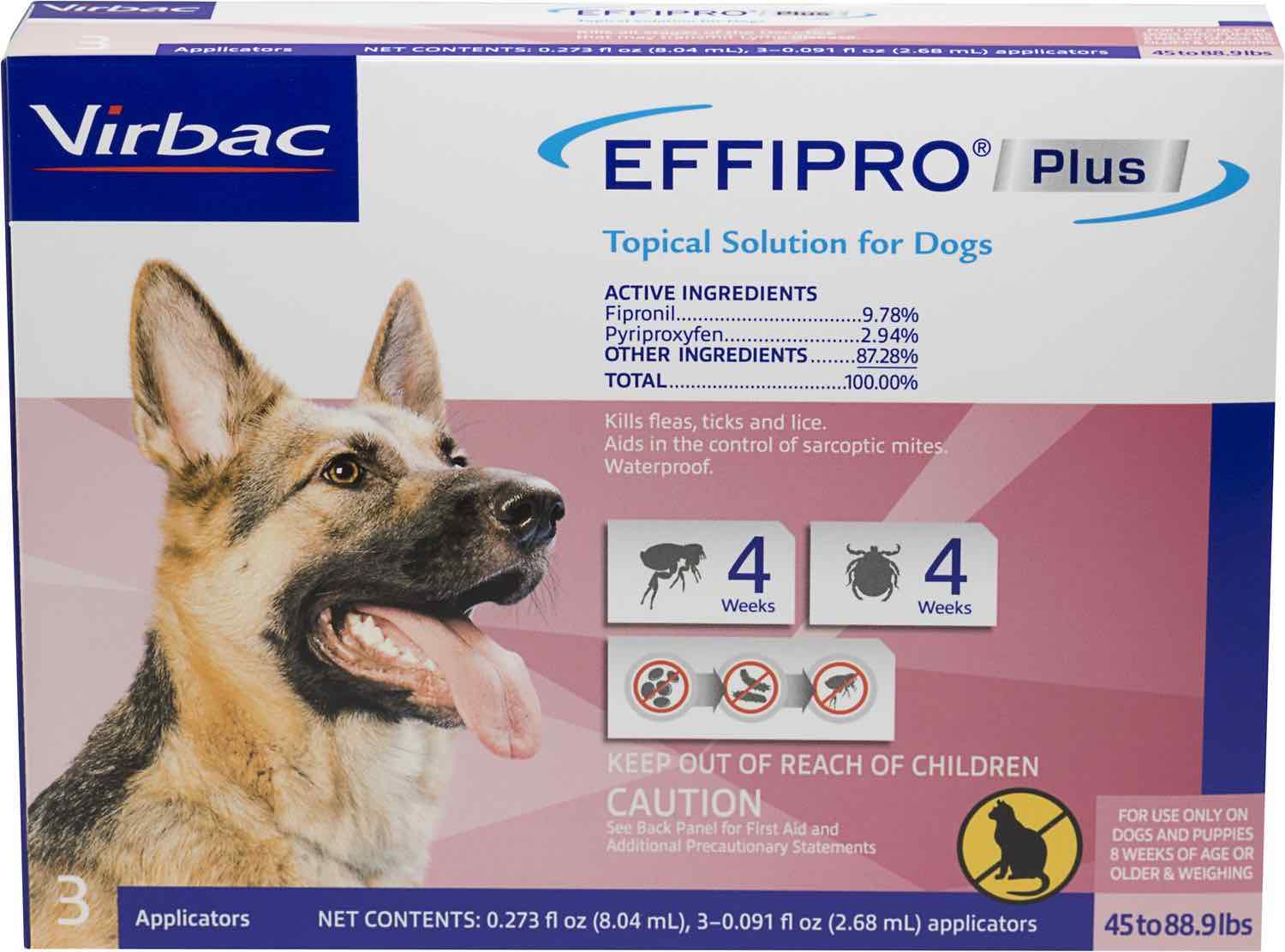 Effipro Plus for Dogs 3 applicators 45-88.9 lbs (Pink) 1