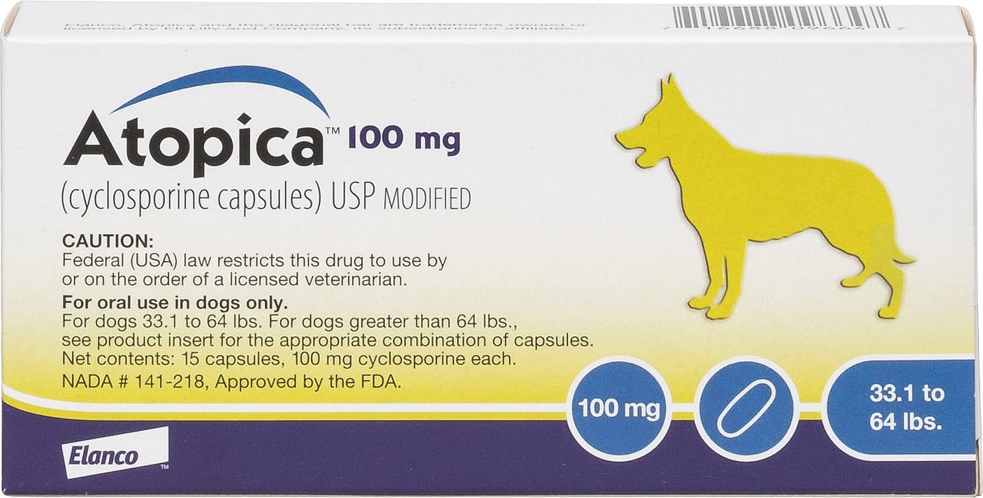 Atopica for Dogs 15 capsules 33.1-64 lbs 100 mg 1