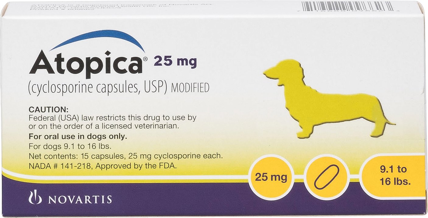 Atopica for Dogs 15 capsules 9.1-16 lbs 25 mg 1